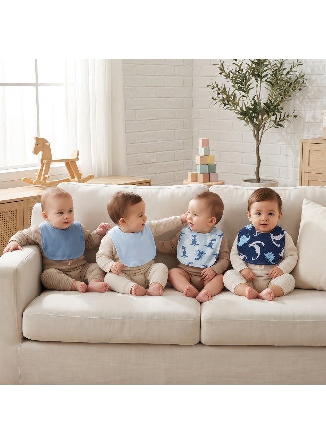 RooRound Baby Bibs 4 Pack - Soft & Absorbent 100% Cotton Adjustable Bibs for Newborn, Infant & Toddlers: Drooling, Teething, Feeding, Stain-Resistant A-Class Safe Neutral (Blue) - Image 3